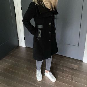 Mackage Black wool coat with leather trim